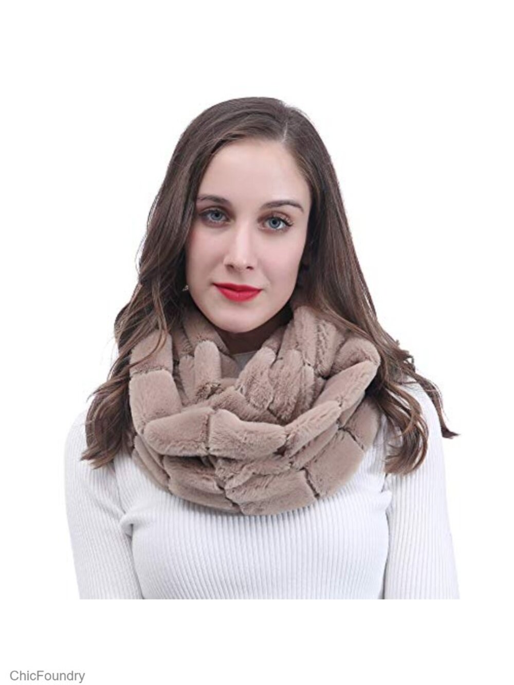 Faux Fur Winter Double Loop Infinity Scarf Super Soft Fluffy Warm Neck